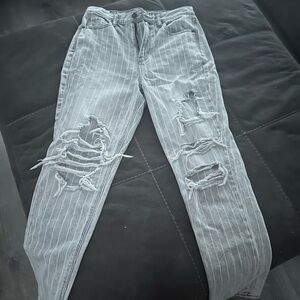 Distressed Striped Jeans